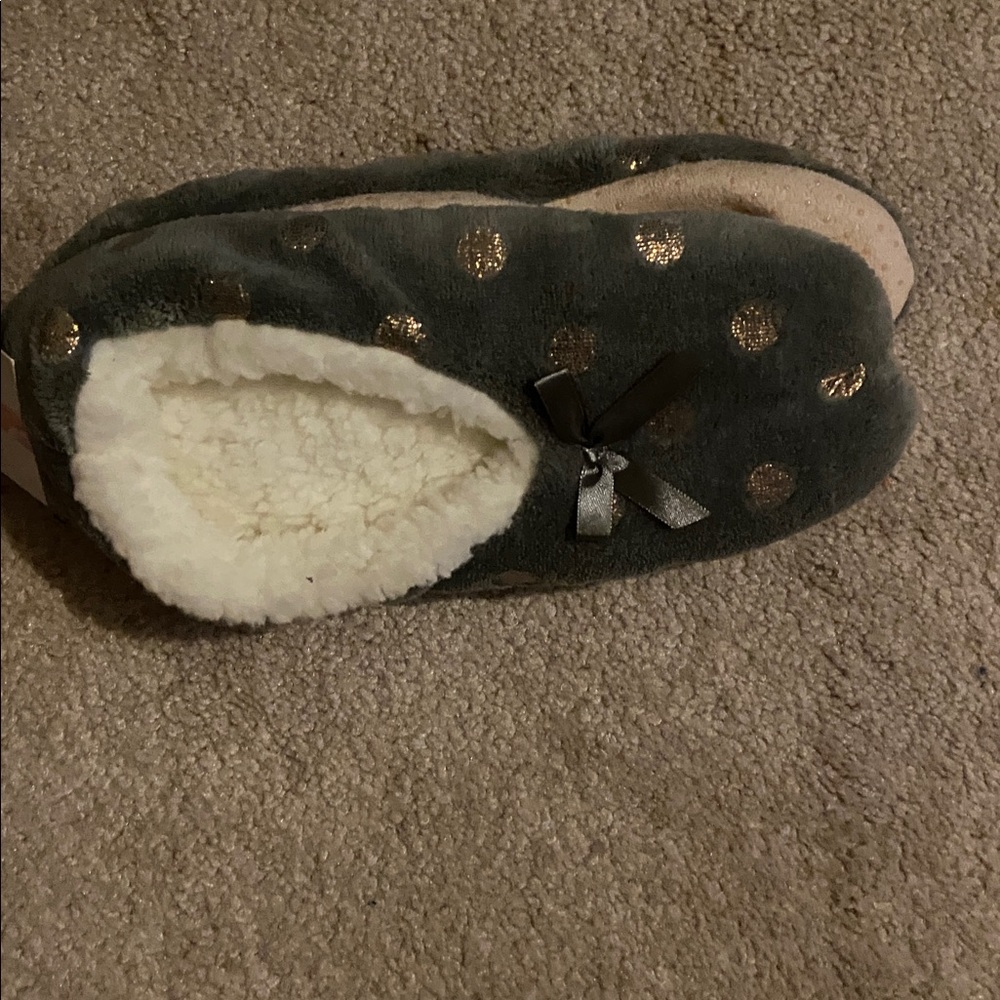 Cozy Gray and Gold Polka Dot Slippers